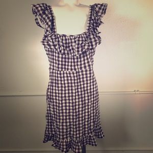 TopShop Brown Gingham Ruffle Mini Dress